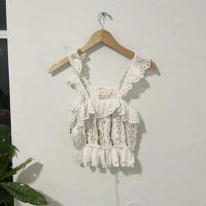 Rahi Cali White Eyelet Cutout Cropped Tank Size XS